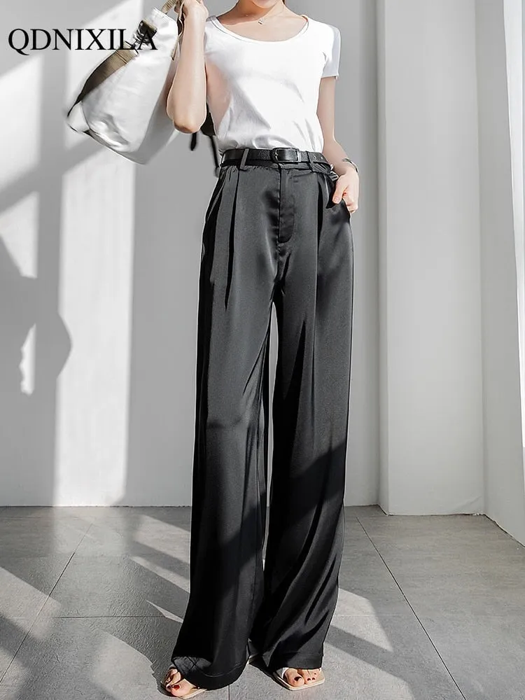 Silk Satin Oversize High Waist Casual Pants