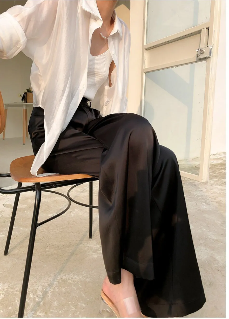 Silk Satin Oversize High Waist Casual Pants