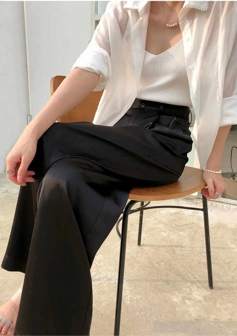 Silk Satin Oversize High Waist Casual Pants