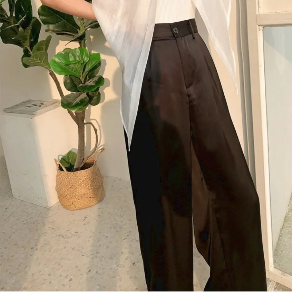 Silk Satin Oversize High Waist Casual Pants