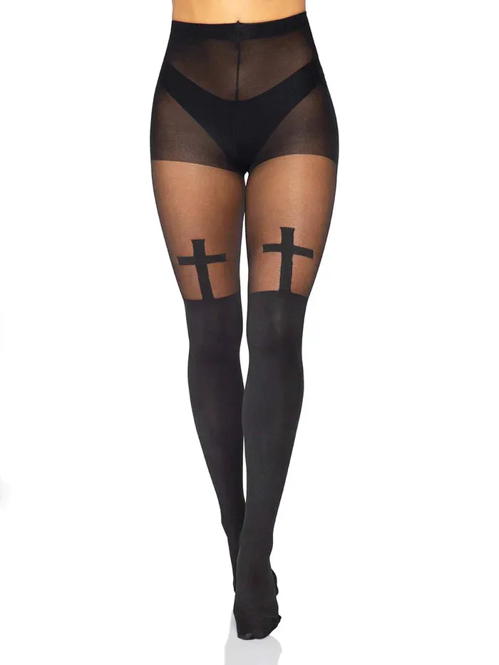 Spandex Opaque Cross Pantyhose