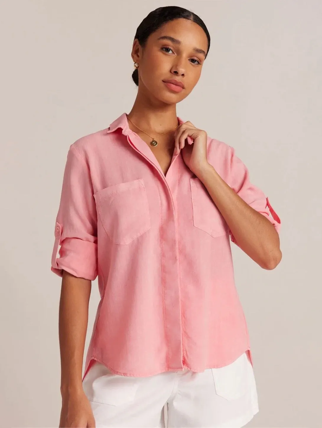 Split Back Button Down Shirt - Blossom Pink