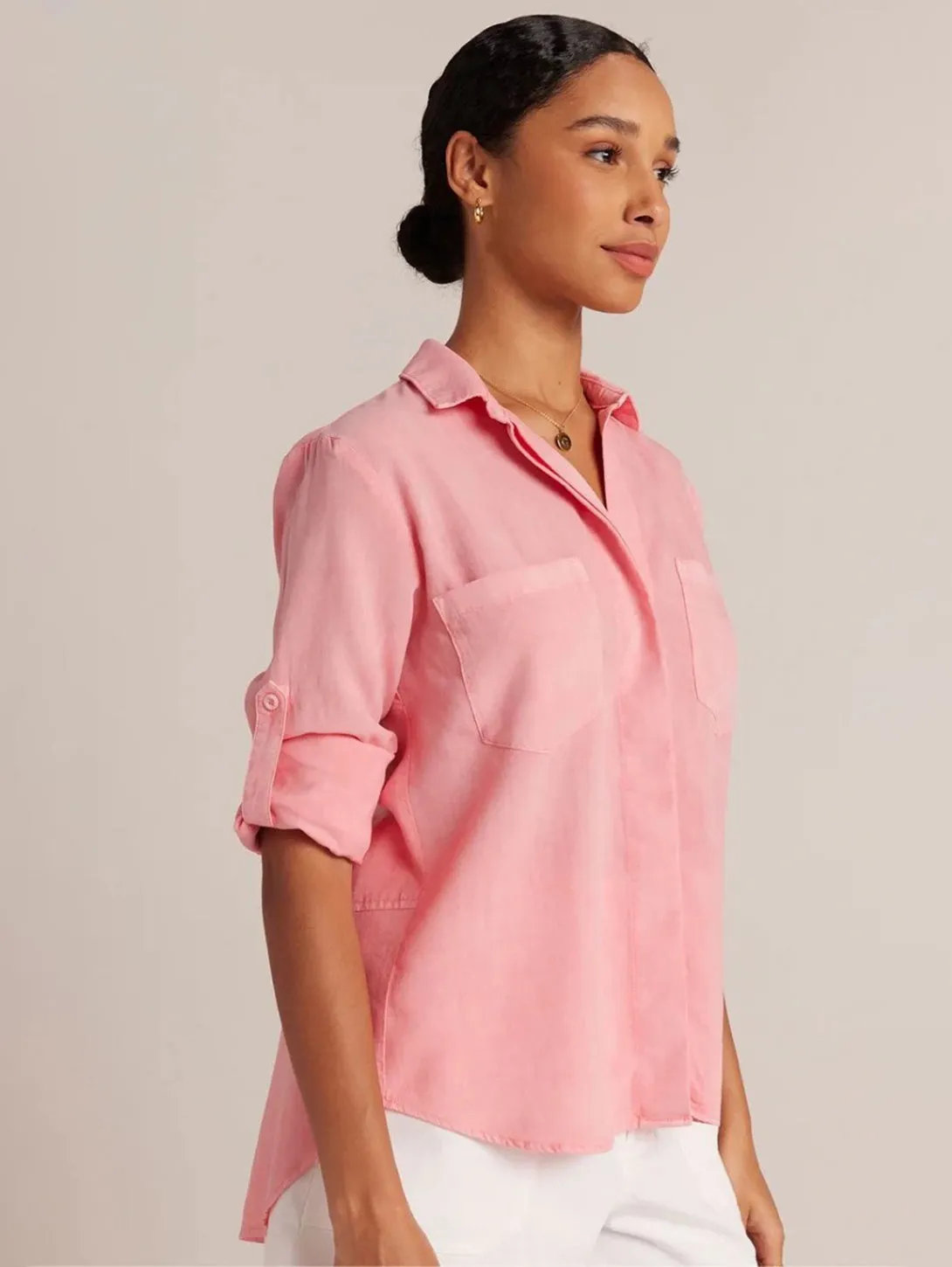 Split Back Button Down Shirt - Blossom Pink