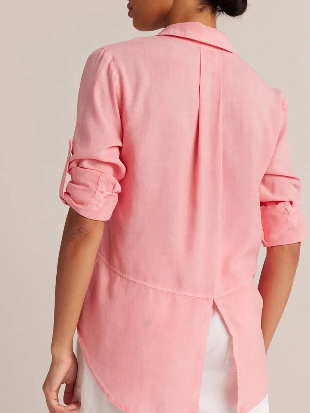 Split Back Button Down Shirt - Blossom Pink