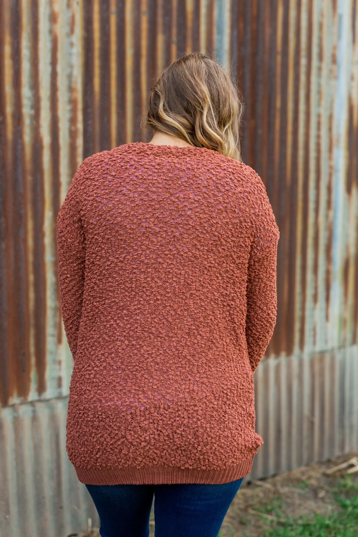 Stealing Glances Popcorn Knit Cardigan- Deep Clay