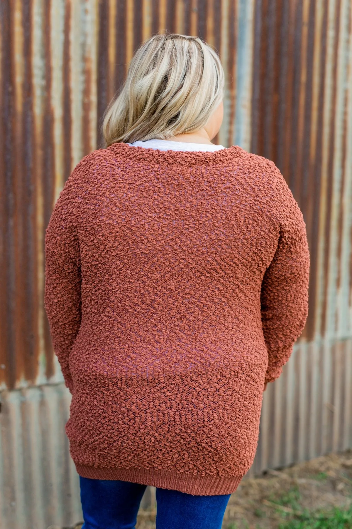 Stealing Glances Popcorn Knit Cardigan- Deep Clay