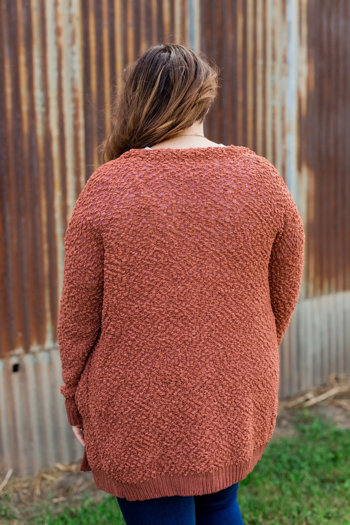 Stealing Glances Popcorn Knit Cardigan- Deep Clay