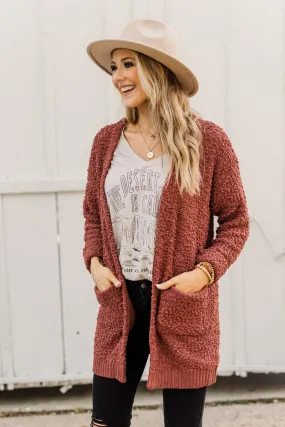 Stealing Glances Popcorn Knit Cardigan- Deep Clay