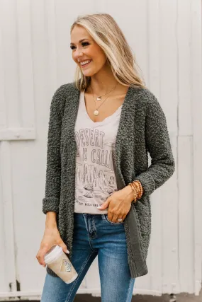 Stealing Glances Popcorn Knit Cardigan- Olive