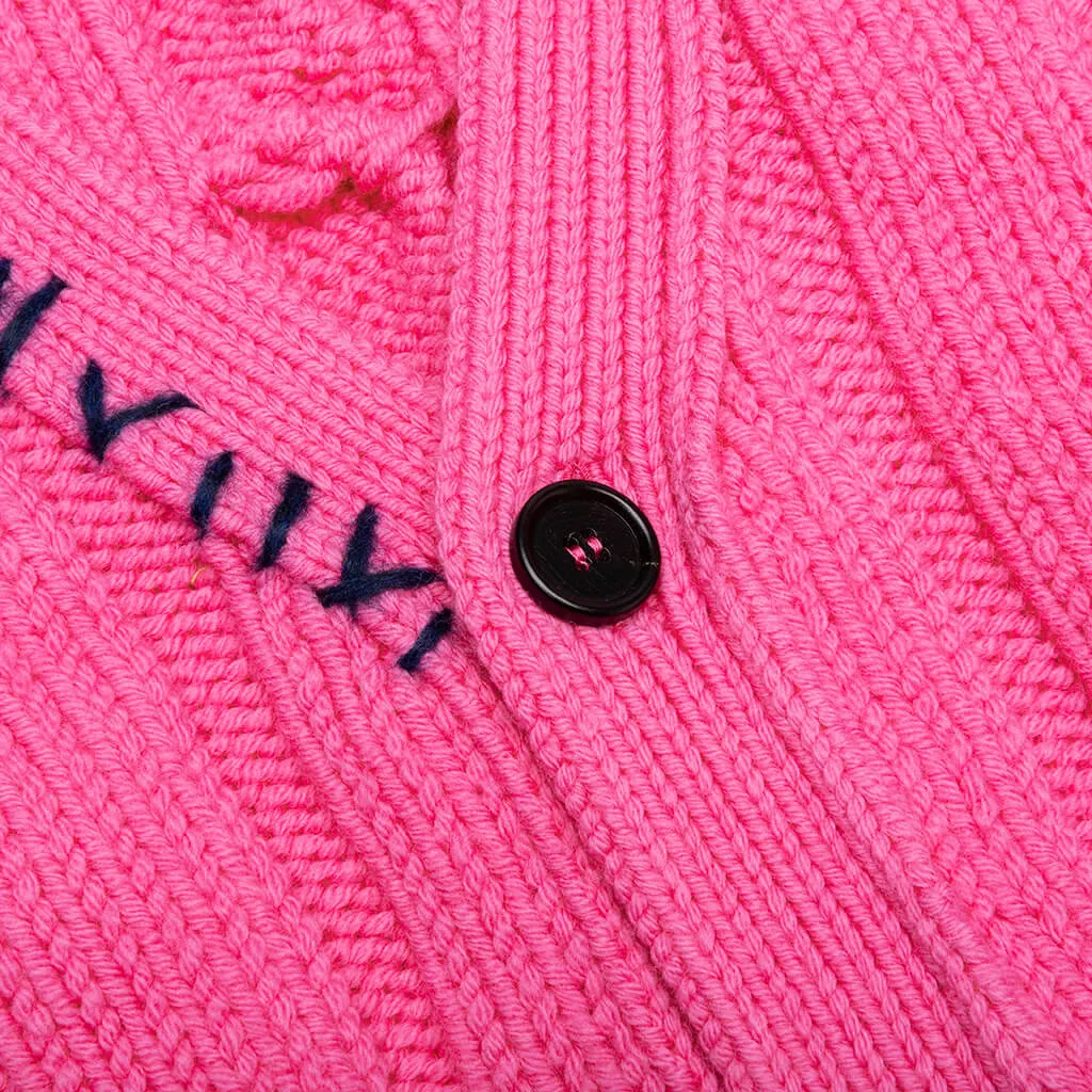 Stitch Detail Cable Knit Cardigan - Fuchsia Fluo