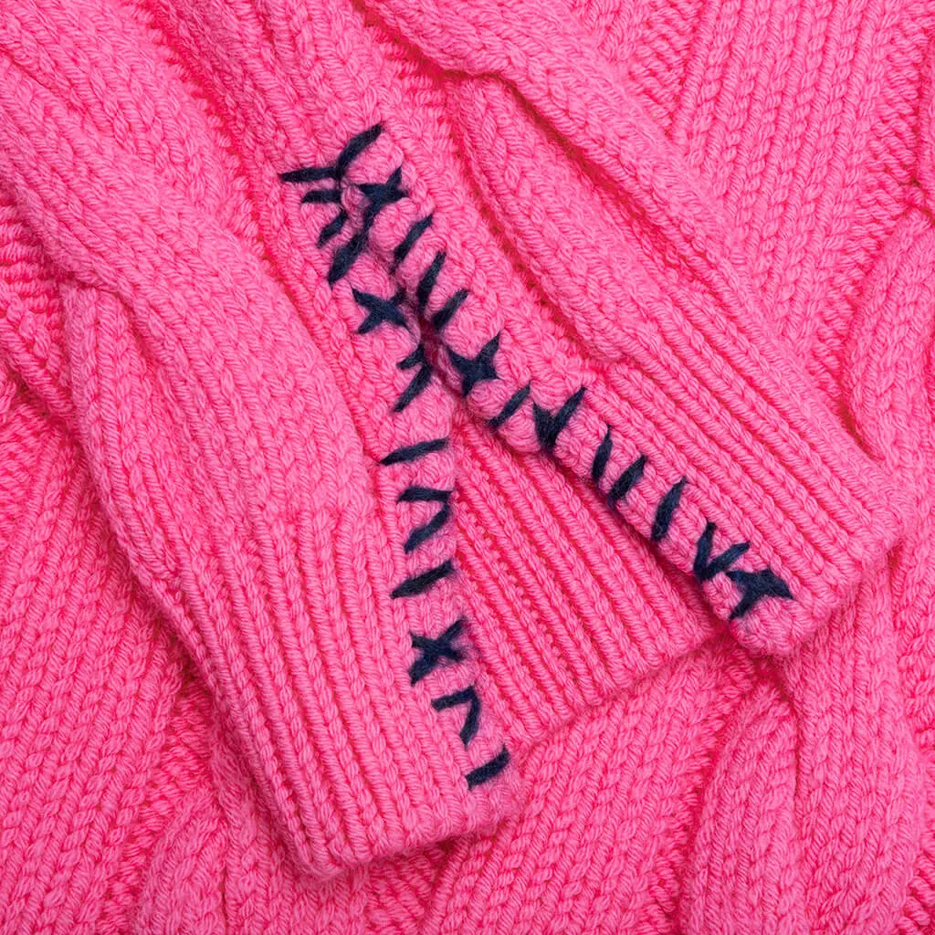 Stitch Detail Cable Knit Cardigan - Fuchsia Fluo