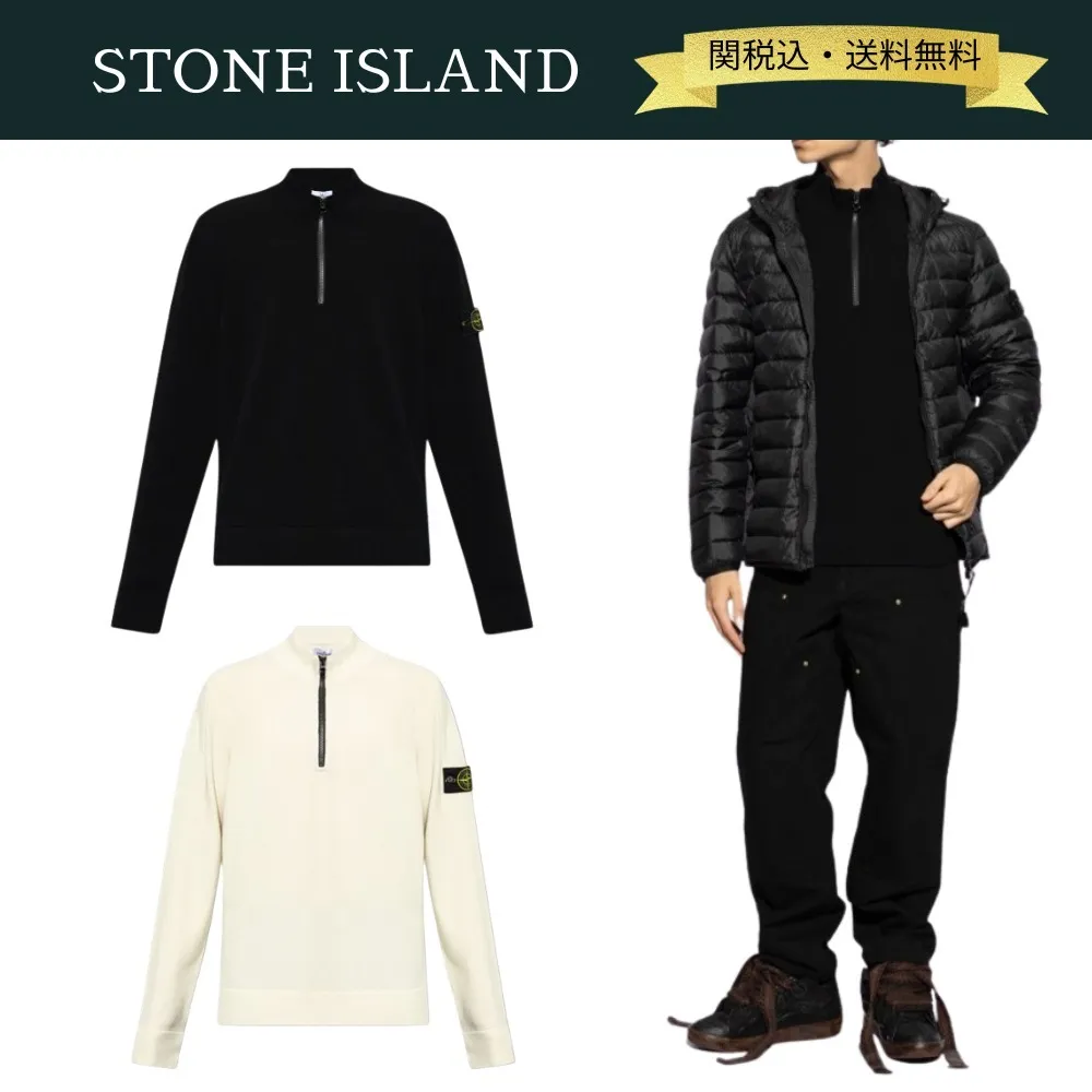 STONE ISLAND  |Pullovers Wool Long Sleeves Plain Logo Sweaters