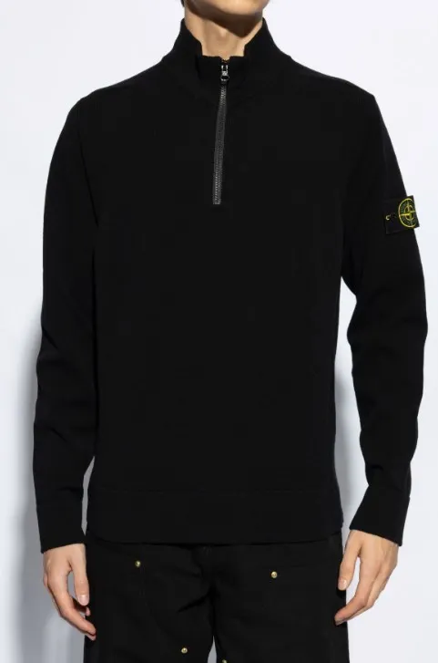 STONE ISLAND  |Pullovers Wool Long Sleeves Plain Logo Sweaters