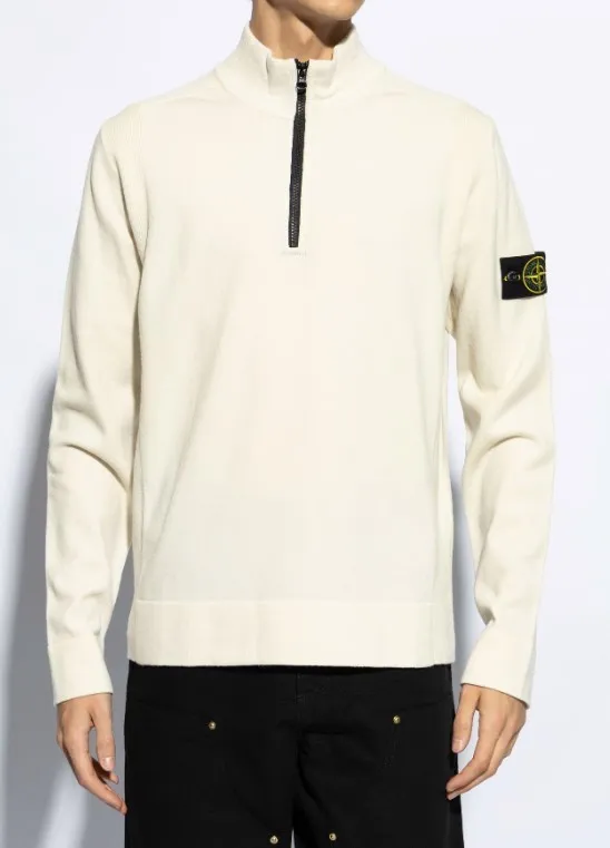 STONE ISLAND  |Pullovers Wool Long Sleeves Plain Logo Sweaters