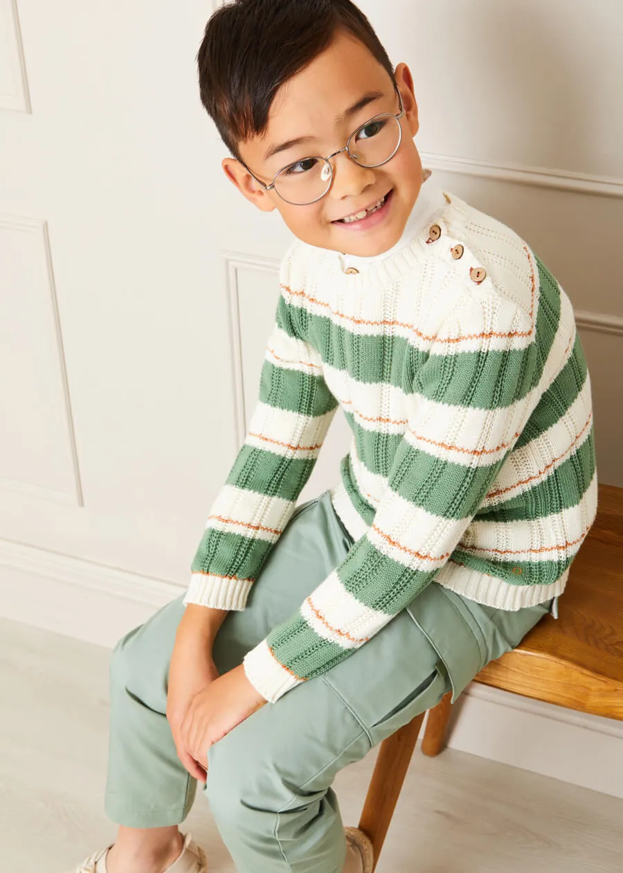 Striped Cable Knit Jumper in Green (4-10yrs)