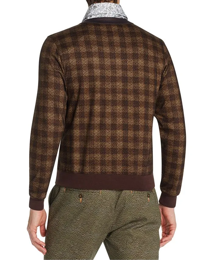 Tallia Men's Slim Fit Stretch Plaid Cardigan Brown Size X-Large