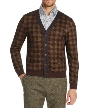 Tallia Men's Slim Fit Stretch Plaid Cardigan Brown Size X-Large