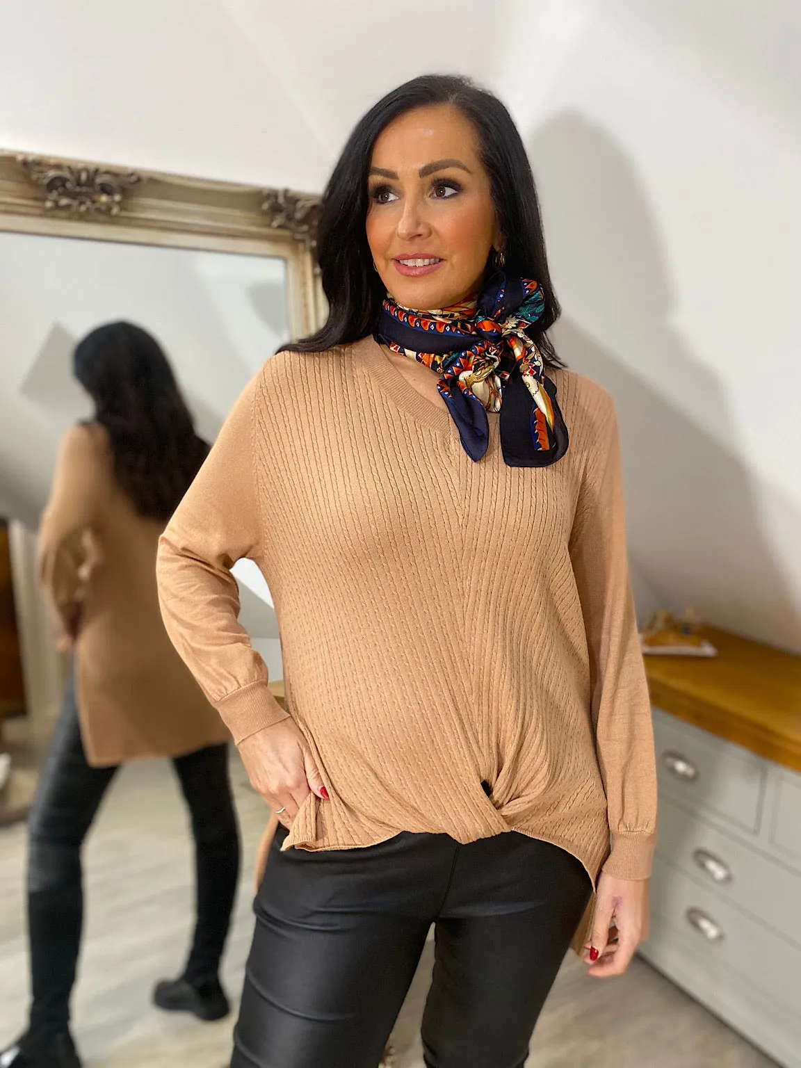 Tan Twist Cable Knit Tina