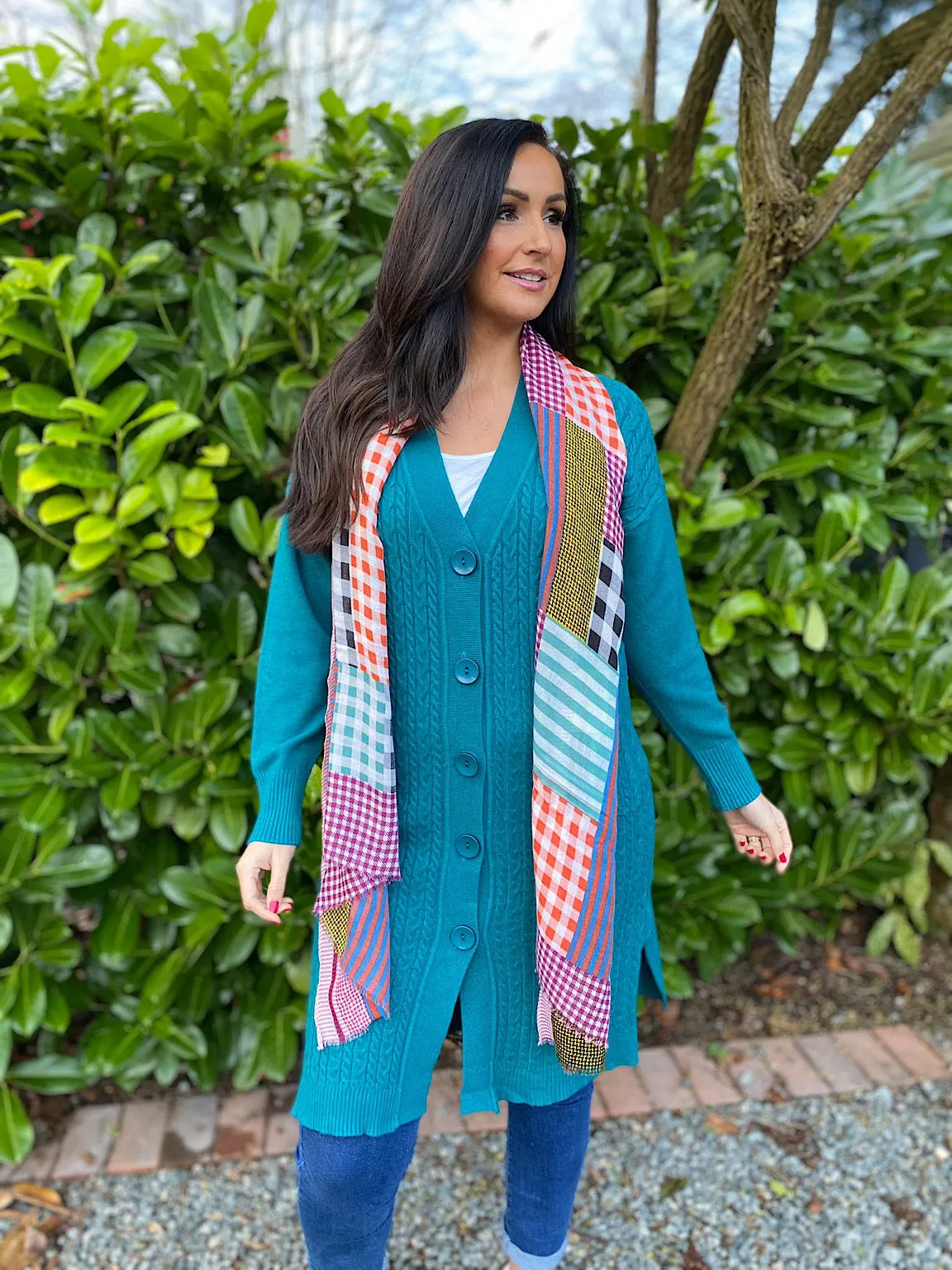 Teal Premium Cable Knit Cardigan Vicky