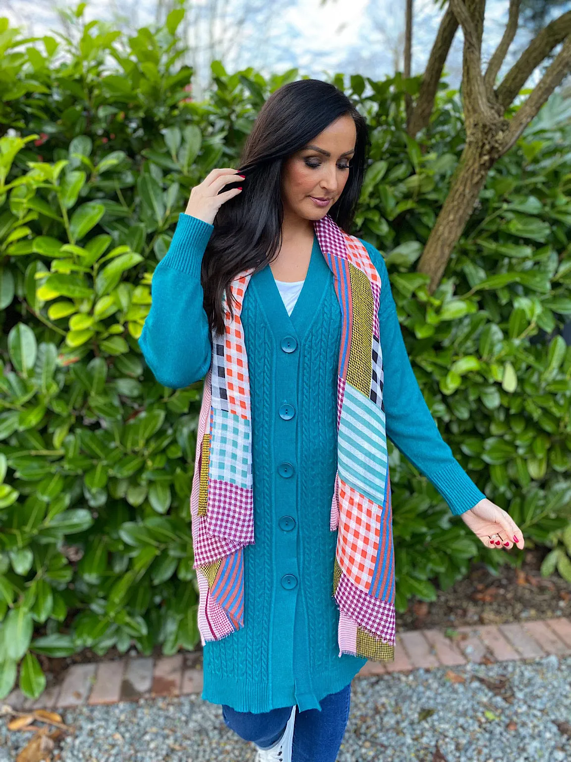 Teal Premium Cable Knit Cardigan Vicky