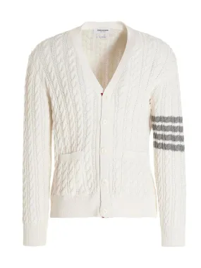 Thom Browne 4-Bar Cable Knit V-Neck Cardigan