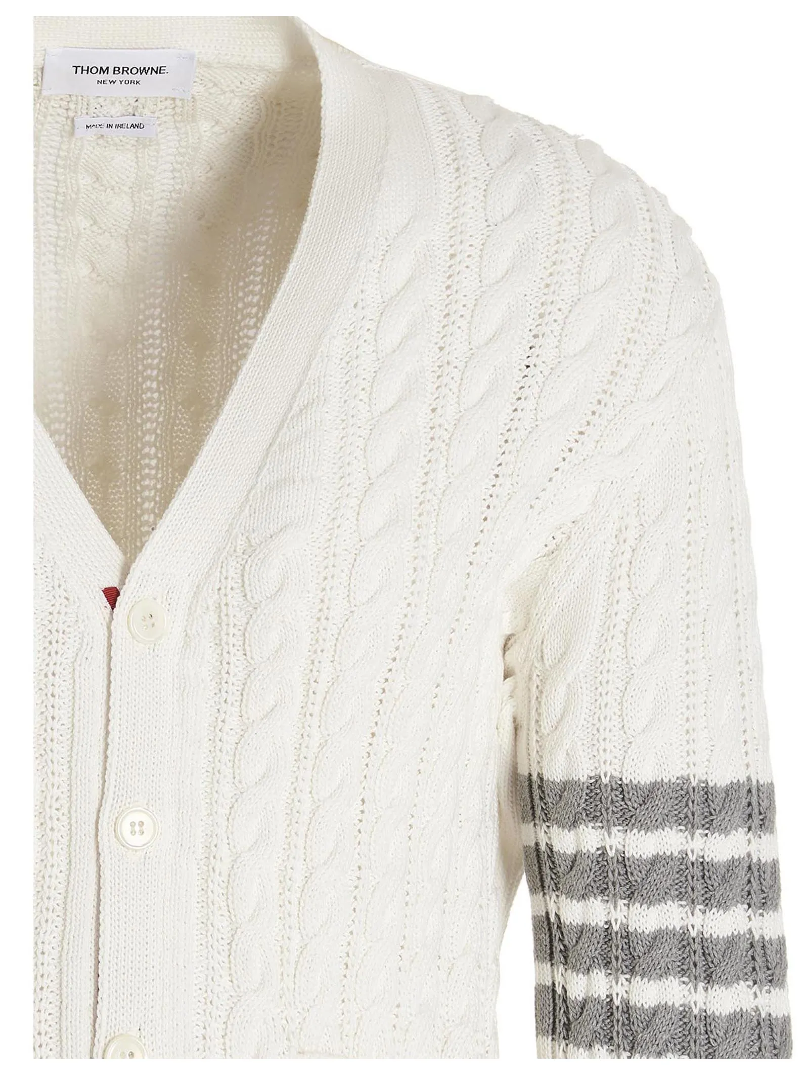 Thom Browne 4-Bar Cable Knit V-Neck Cardigan