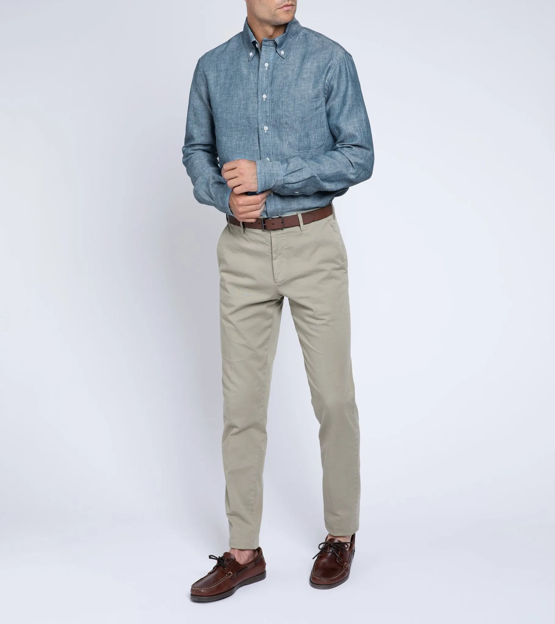 Trunk Welbeck Flat Front Cotton Trousers: Greige