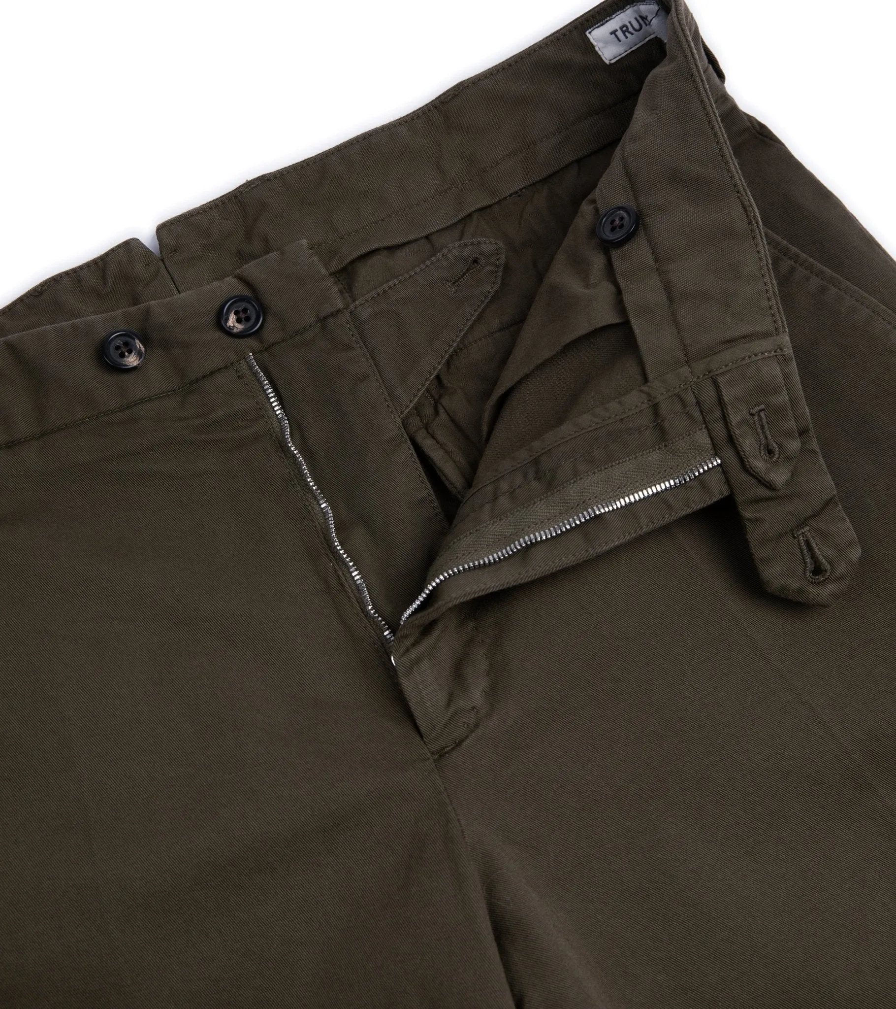 Trunk Welbeck Flat Front Cotton Trousers: Olive