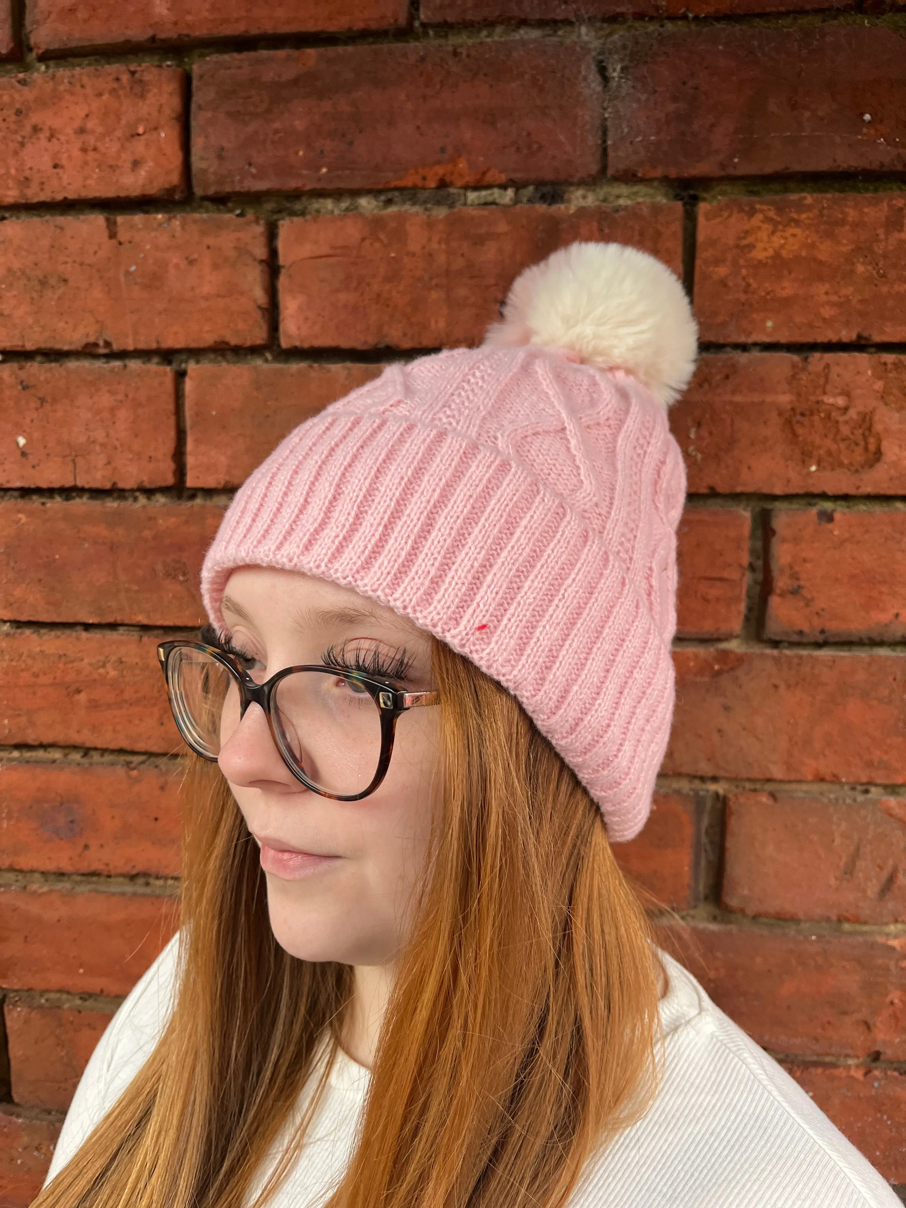 Two Toned Cable Knit Bobble Hat