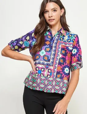 Tx4398b 3Q sleeves button down graphic shirt