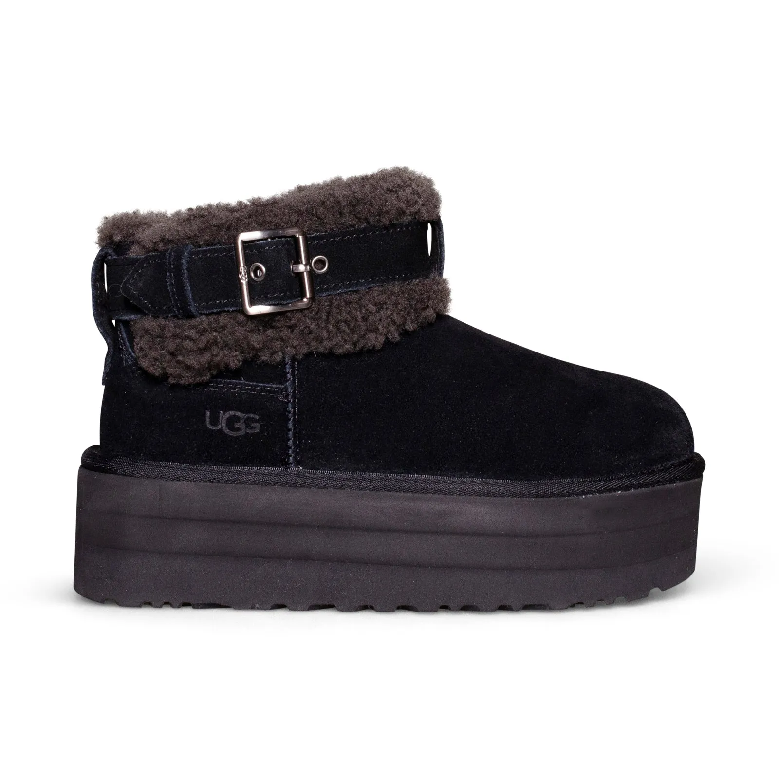 UGG Ultra Mini Belted Roller Black Boots - Women's