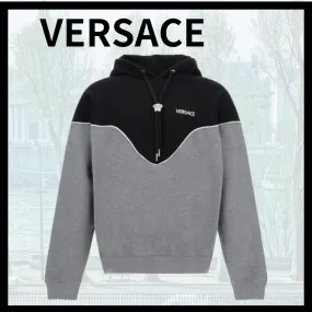 VERSACE  |Pullovers Long Sleeves Plain Cotton Logo Luxury Hoodies