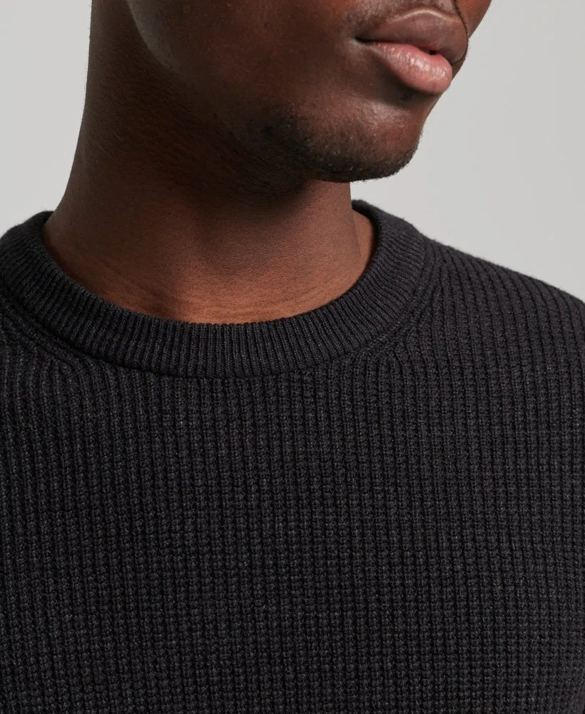 Vintage Textured Crew Knit | Raven Black Heather