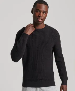 Vintage Textured Crew Knit | Raven Black Heather