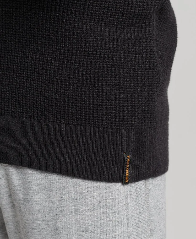 Vintage Textured Crew Knit | Raven Black Heather