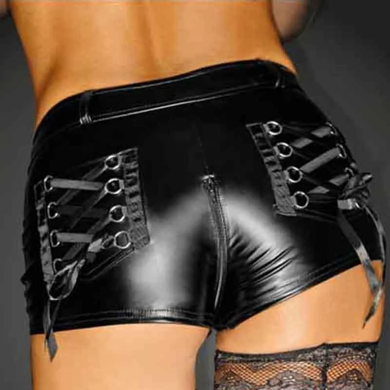 Vinyl Leather Zipper Skinny Shorts Night Clubwear