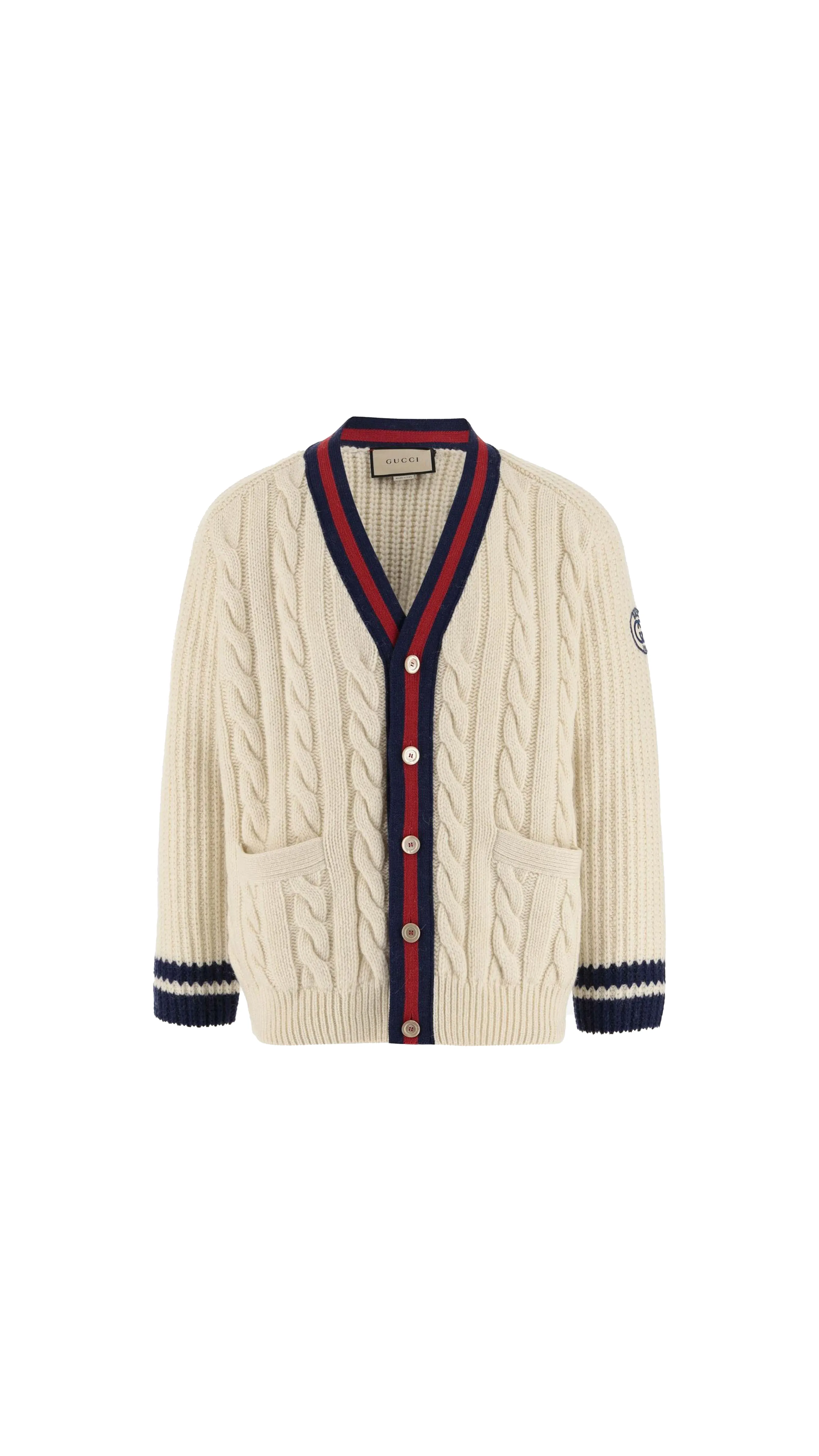 Web Wool Cable Knit Cardigan - Ivory