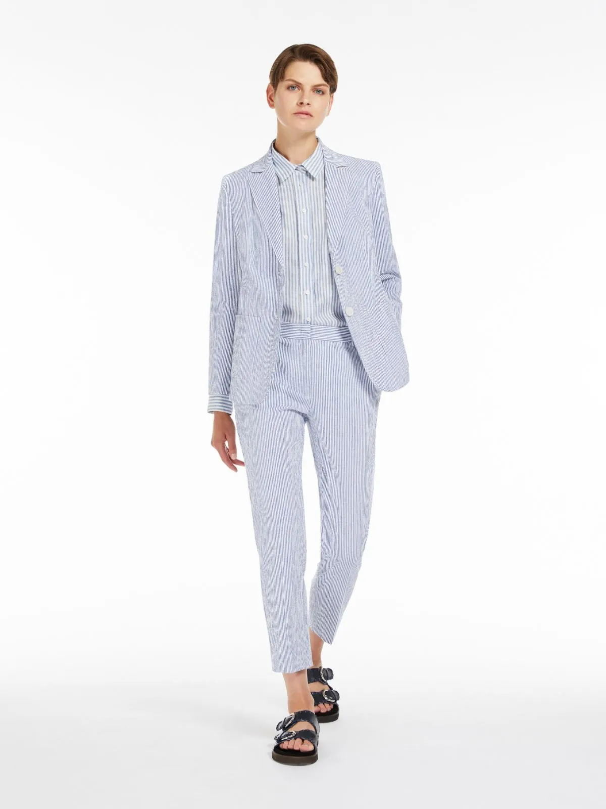 Weekend Max Mara Starlet Seersucker Pants in Light Blue