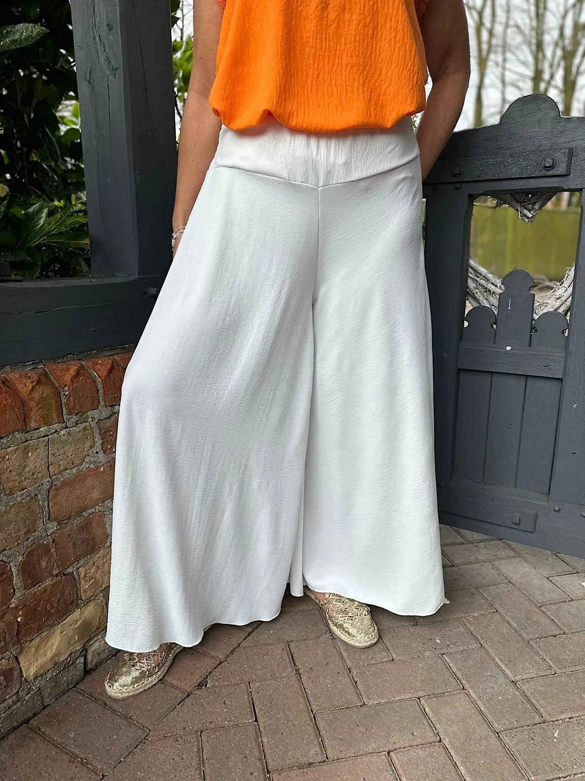 White Crepe Wide Leg Trousers