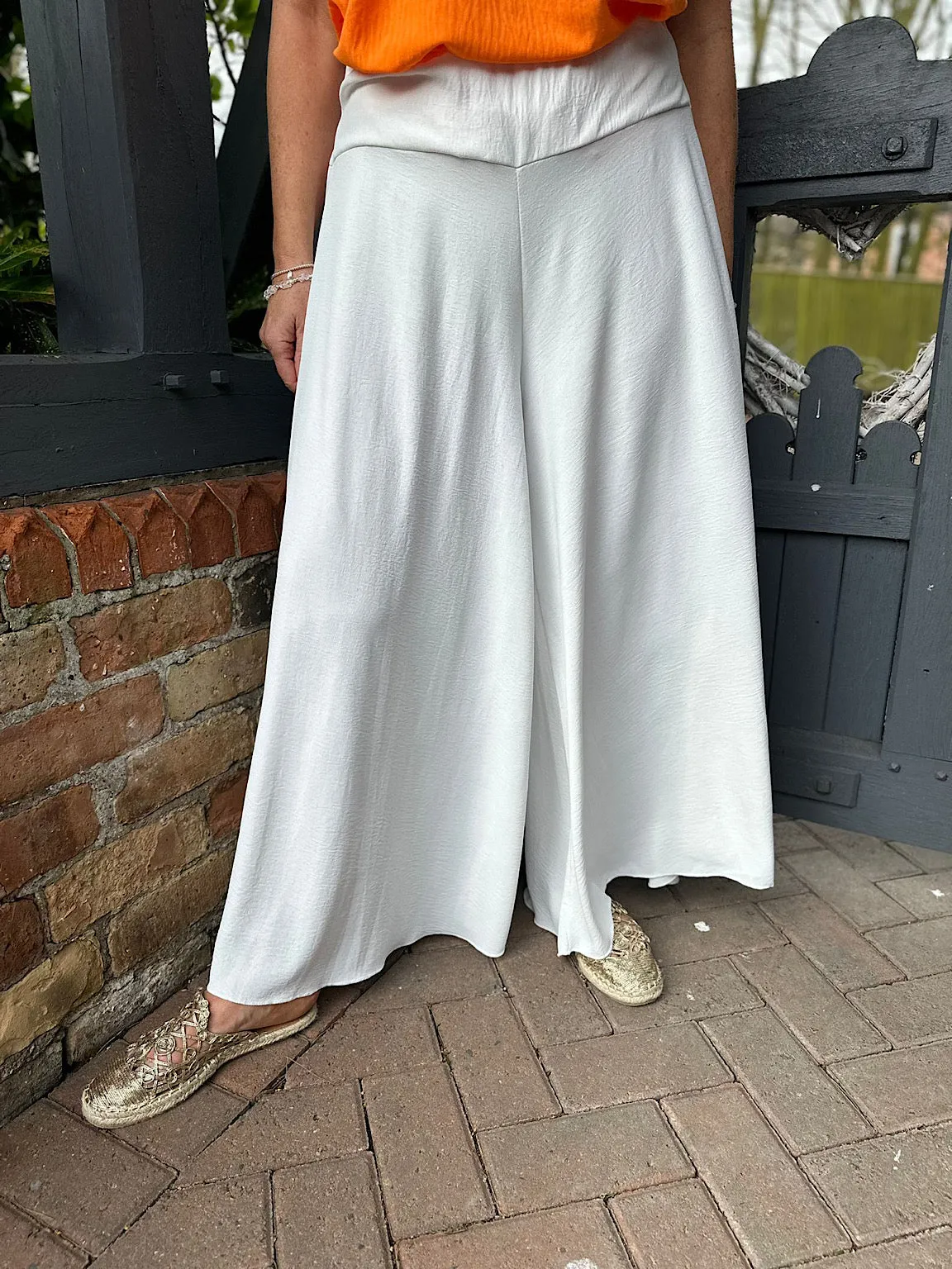 White Crepe Wide Leg Trousers