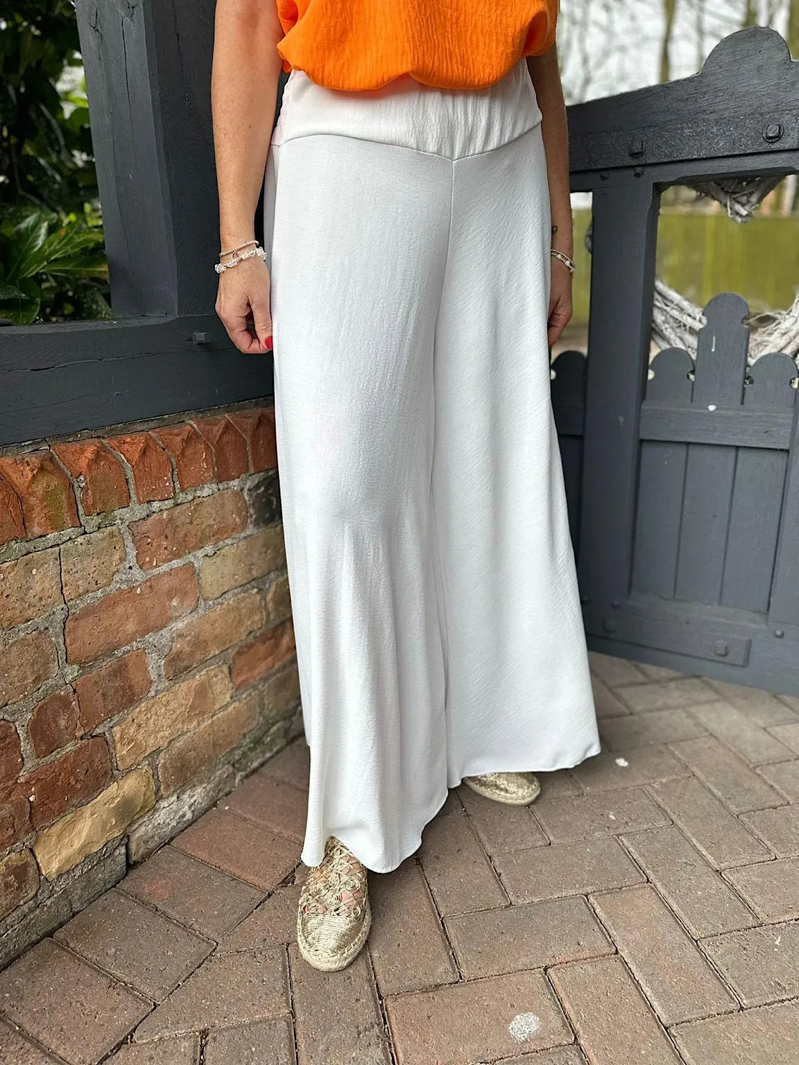 White Crepe Wide Leg Trousers