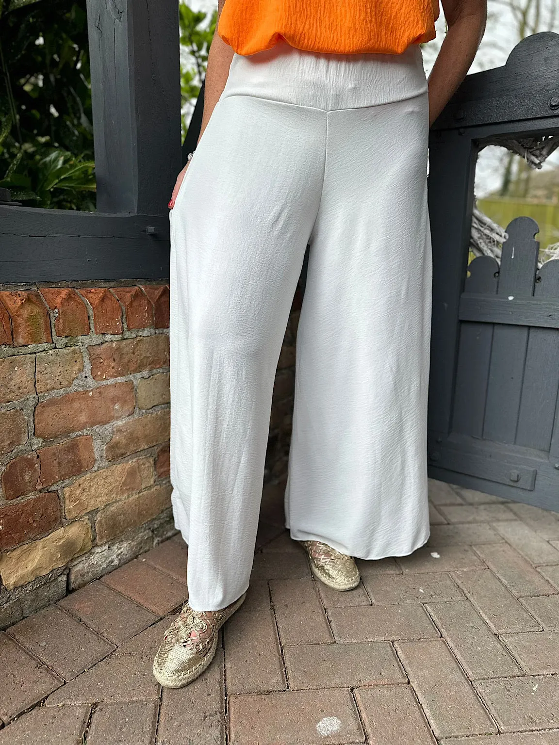 White Crepe Wide Leg Trousers