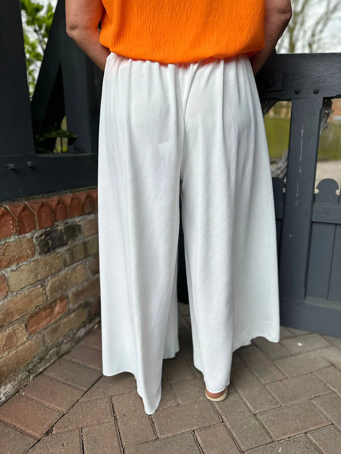 White Crepe Wide Leg Trousers