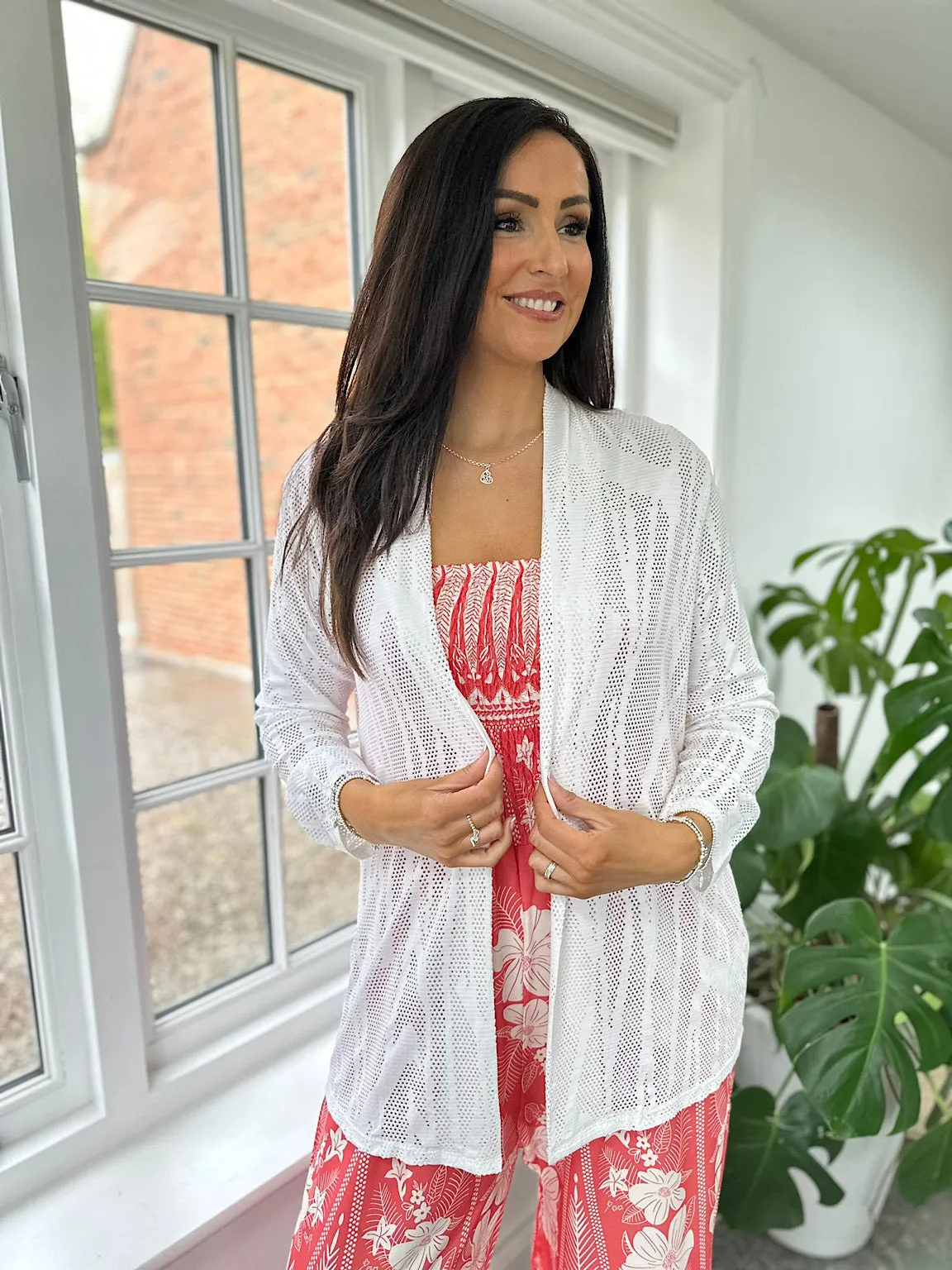 White Pierced Mesh Cardigan Kiera