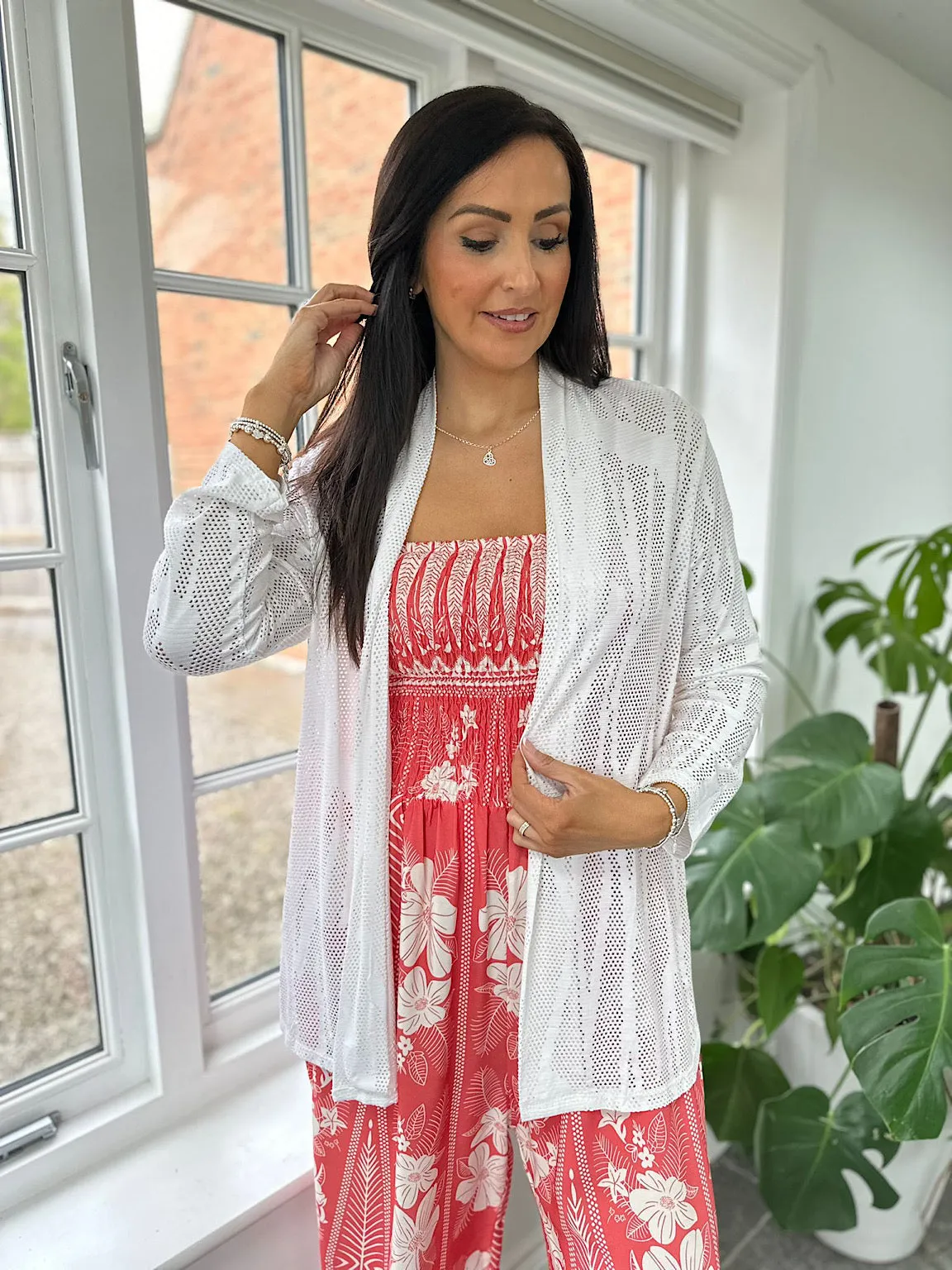 White Pierced Mesh Cardigan Kiera