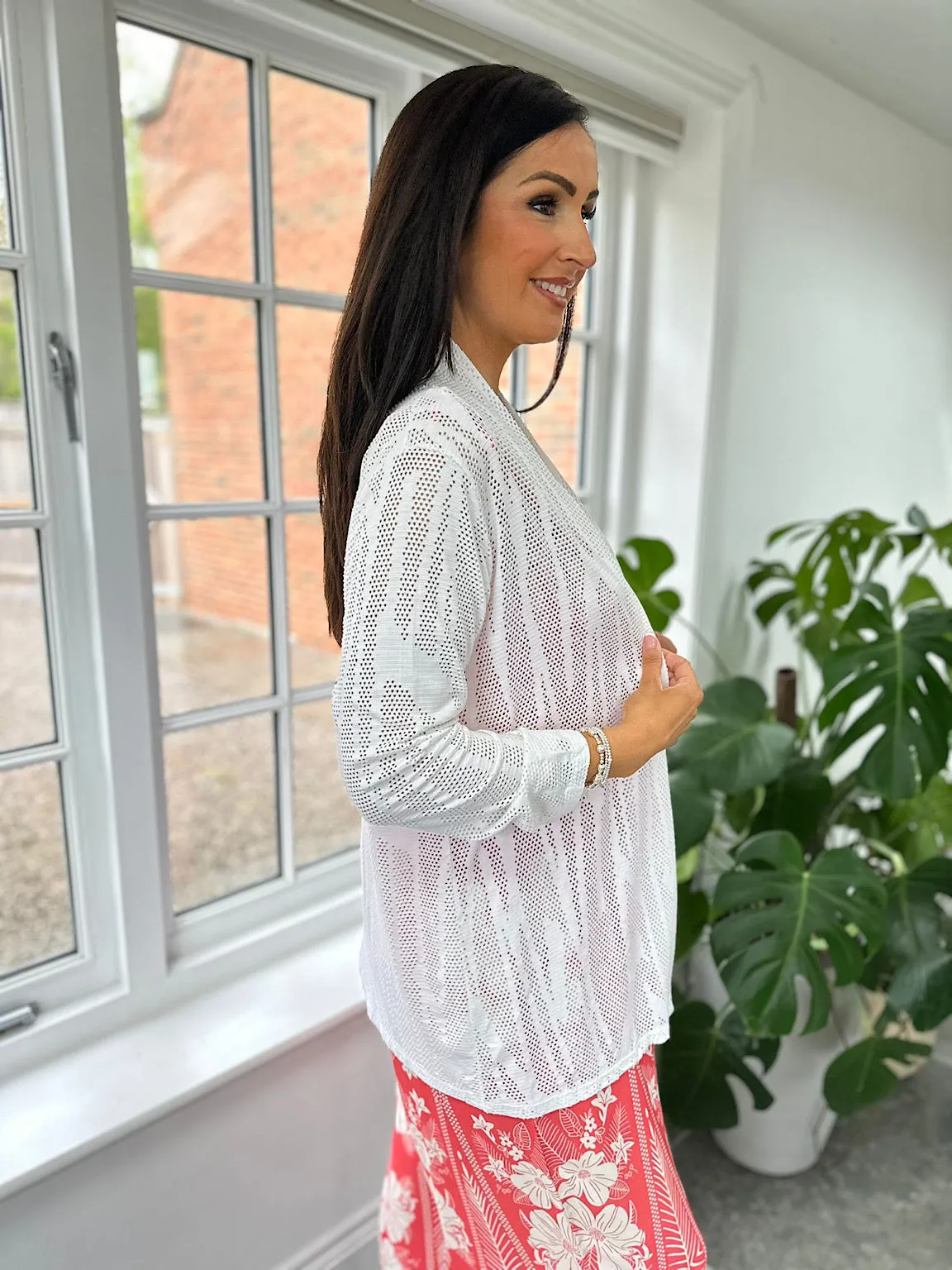 White Pierced Mesh Cardigan Kiera