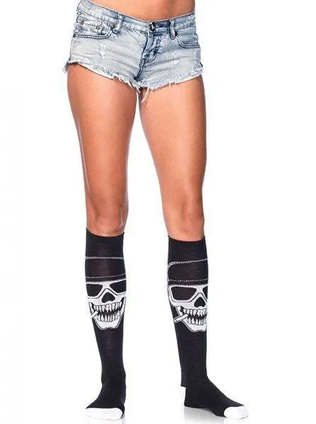 Women's Biker Babe Skeleton Knee Highs