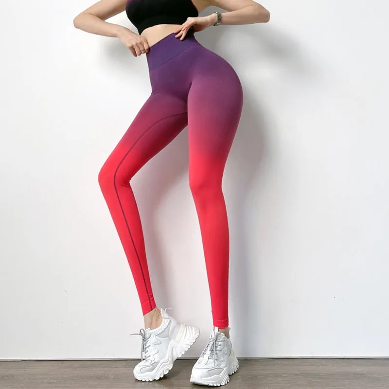 Women's Gradient Seamless High Waist Ankle-Length Tight Fitness Pants