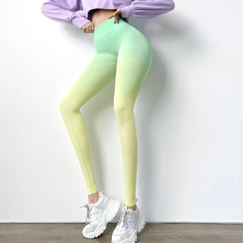 Women's Gradient Seamless High Waist Ankle-Length Tight Fitness Pants