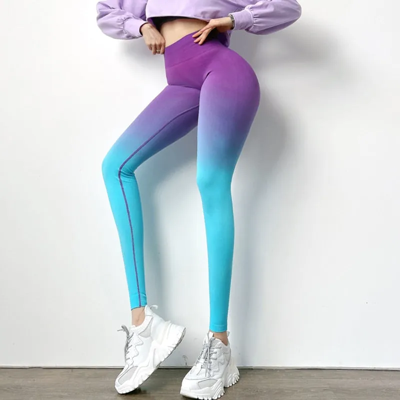 Women's Gradient Seamless High Waist Ankle-Length Tight Fitness Pants